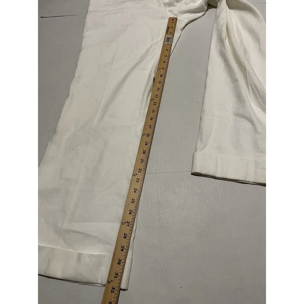 Banana Republic Harrison Linen Blend Wide Leg Pants Ivory Women's 12 X 32 Cuffed